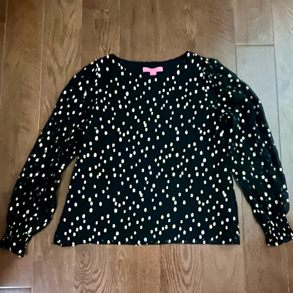 Lilly Pulitzer Idina Black and Gold Polka Dot Top